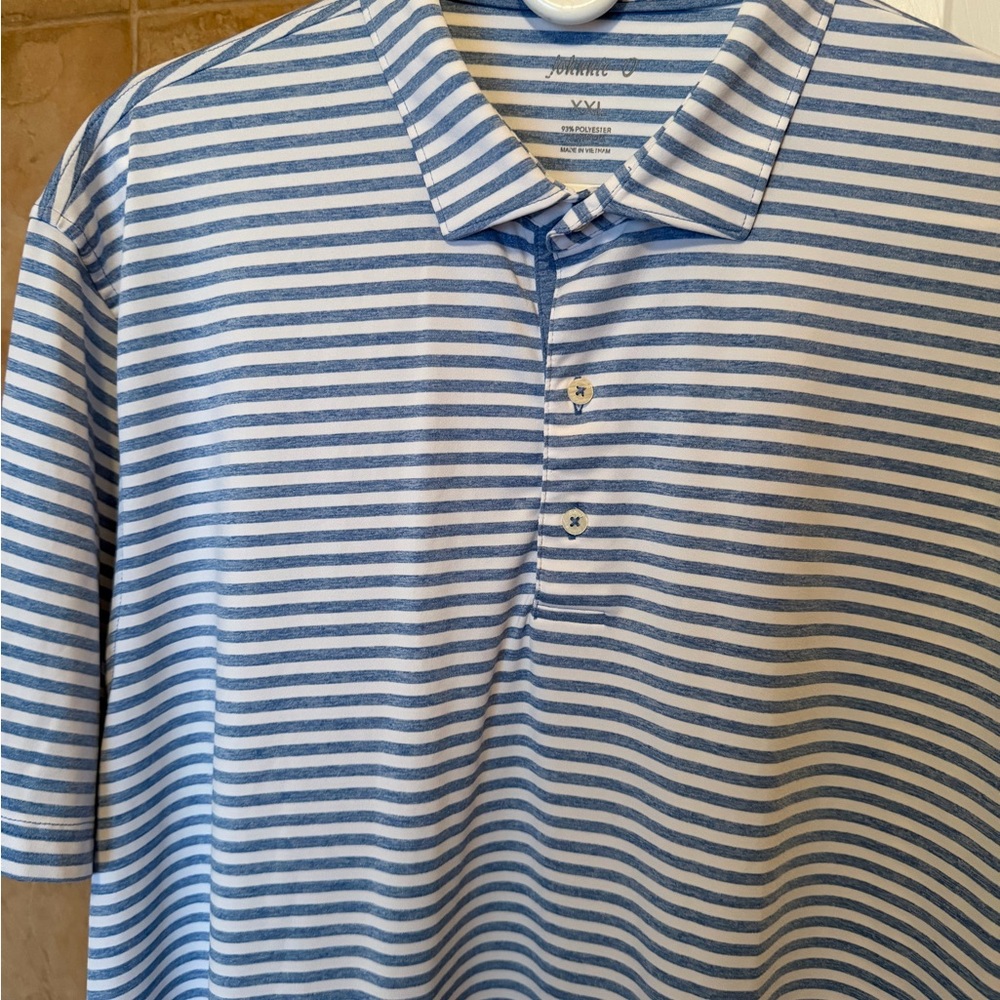 johnnie-O Blue and White Striped Polo - Picture 2 of 4